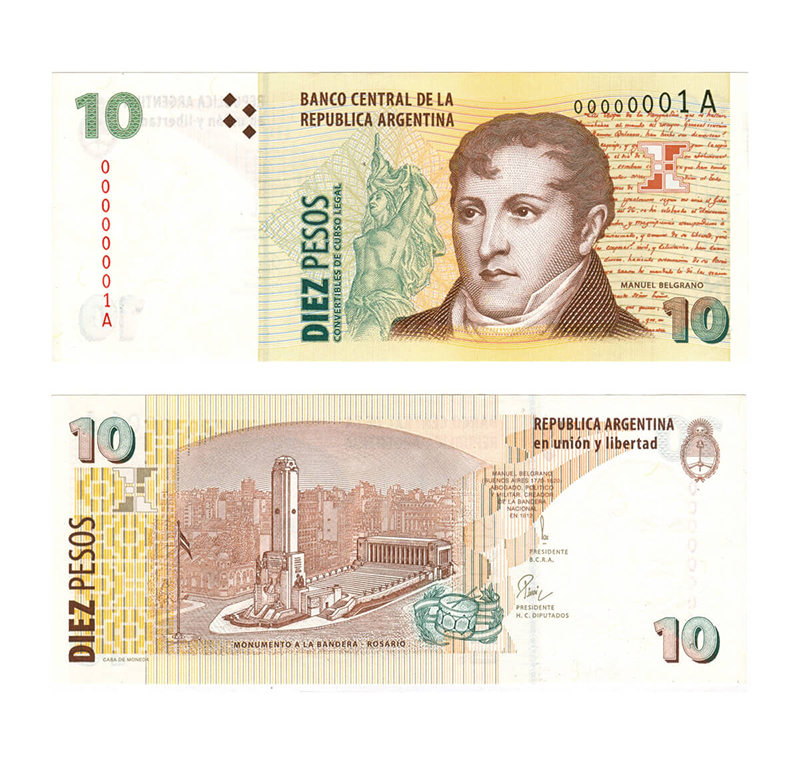 imagen billete 10 belgrano 1998 anverso y reverso