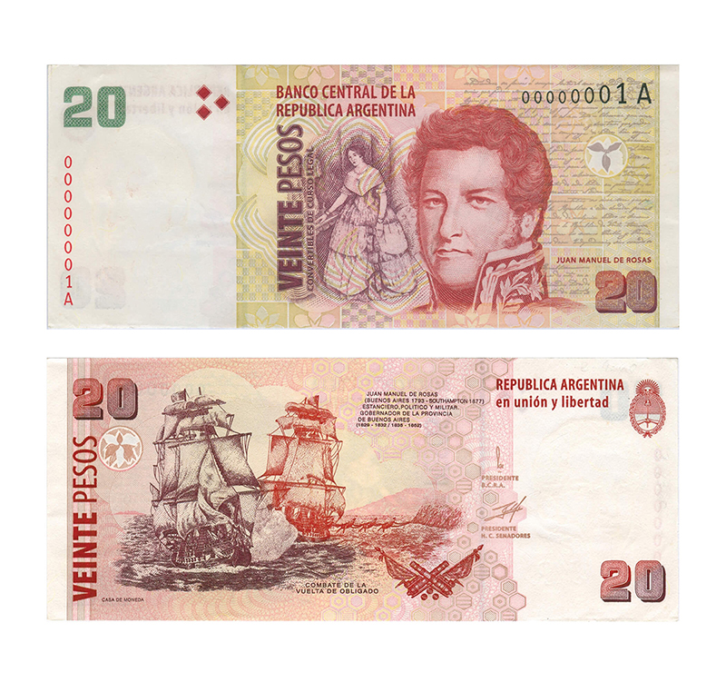 imagen billete 20 rosas 2000 anverso y reverso