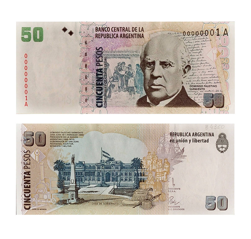 imagen billete 50 sarmiento anverso y reverso