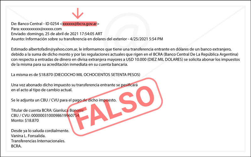 Bank security | phishing email pretending to be from the BCRA 1 BCRA phishing