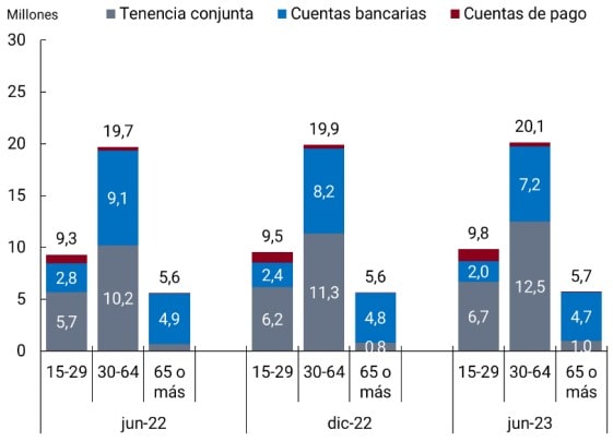 imagen de gráfico personas con cuentas en función del tipo de cuenta y grupo etario