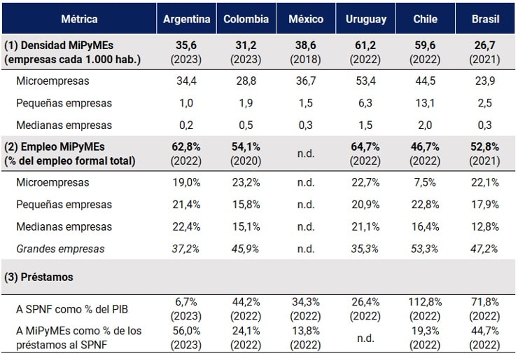 imagen tabla comparación internacional de métricas sobre MiPyMEs