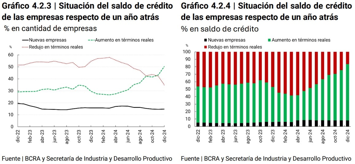 Gráfico Situación del saldo de crédito de las empresas respecto de un año atrás / Gráfico Situación del saldo de crédito